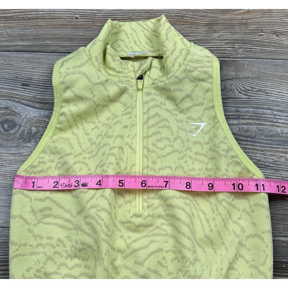 Gymshark Women's ADAPT ANIMAL SEAMLESS CROP TOP 1/2 ZIP Yellow Size S - Picture 7 of 8